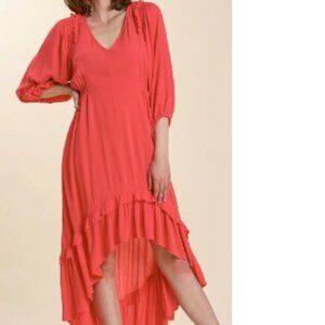 🥇HOST PICK 🌟 BNWT UMGEE YELLOW gold threading V-Neck Hi-low Ruffle Hem (S)